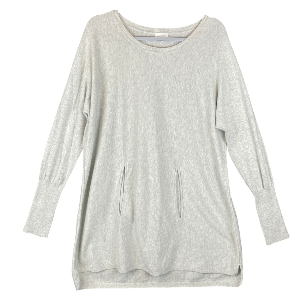 Garnet Hill Womens Organic Cotton Tunic Sweater Gray Pocket Long Sleeve L